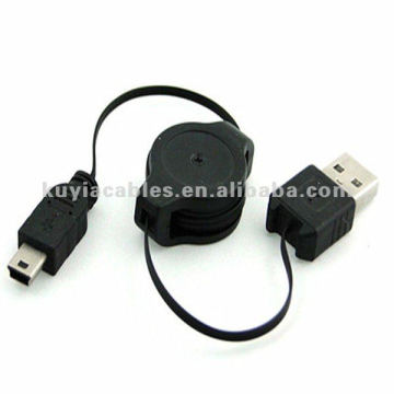 Negro USB 2.0 A TYPE MALE TO MINI USB 5pin / M Cable Retráctil USB 5PIN CARGA DE DATOS